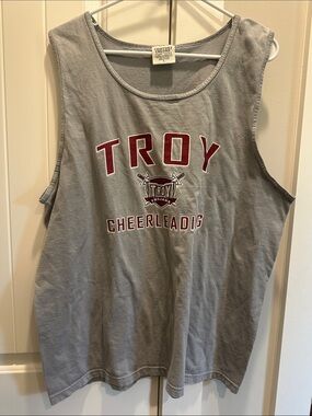 Comfort Colors Gray Troy Cheerleading Tank Top with Red Logo